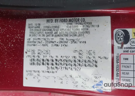 2009 Ford Fusion Se z USA, uszkodzony, nr VIN 3FAHP07Z19R183107